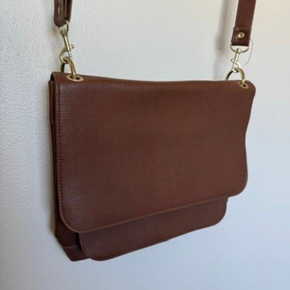 Moda Italia Venezia Cognac Brown Leather Satchel Crossbody Bag Gold Hardware - Picture 2 of 7